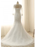 Ivory Lace Tulle Long Sleeves Keyhole Back Mermaid Wedding Dress 